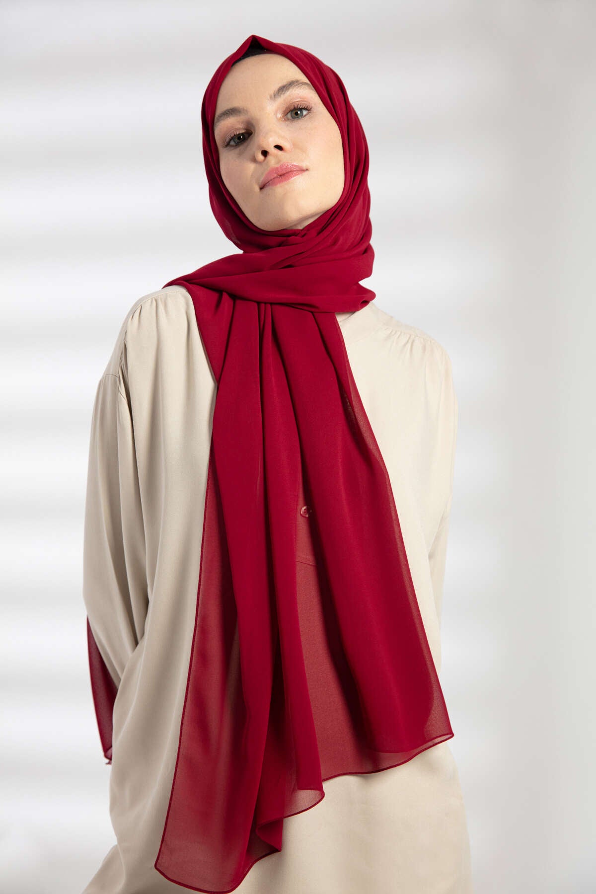 Şifon Şal - Vişne