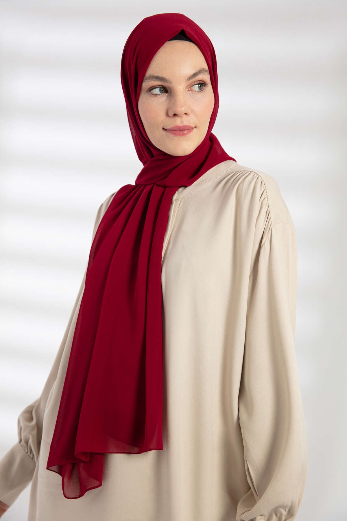 Şifon Şal - Vişne