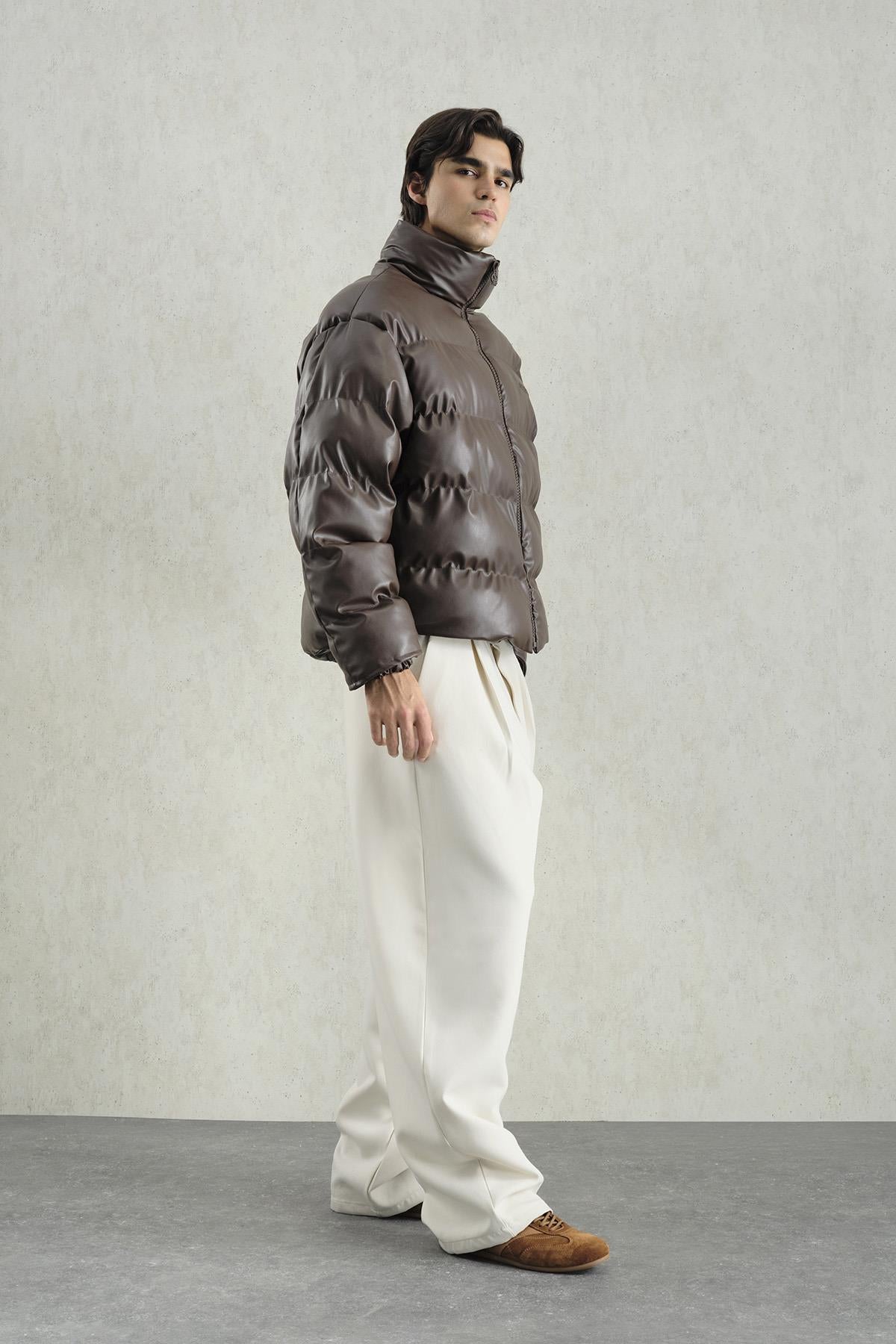 ŞİŞME DERİ KAHVERENGİ MONT