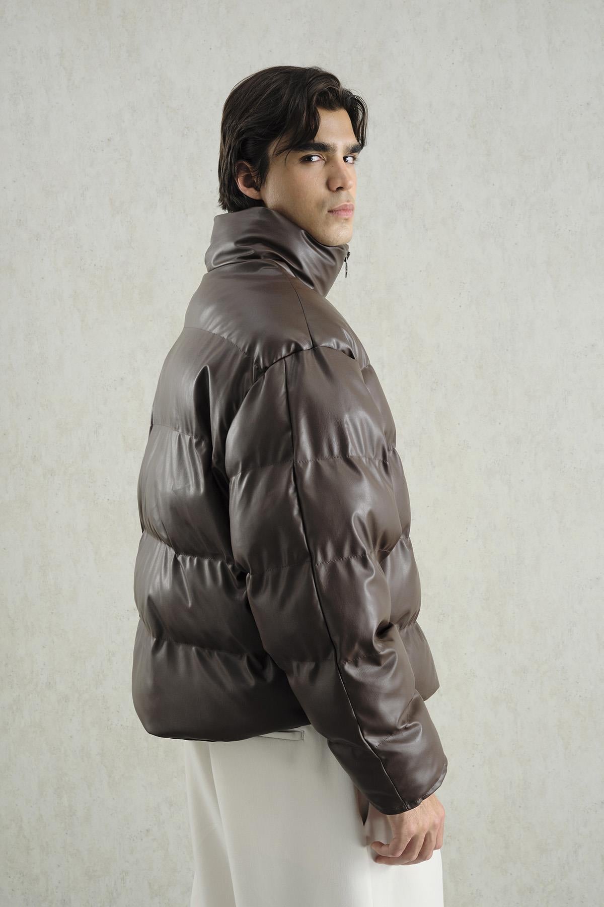 ŞİŞME DERİ KAHVERENGİ MONT