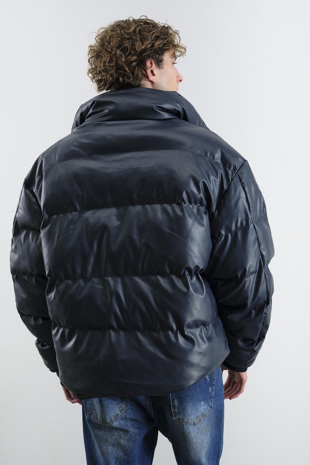 ŞİŞME DERİ LACİVERT MONT