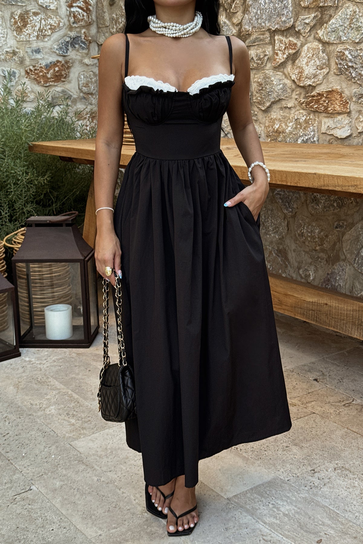 Siyah Madella Midi Elbise ATE-1382