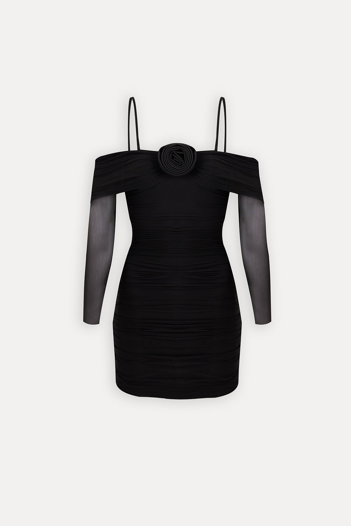 Siyah Askılı Gül Detay Elbise ATE-1499