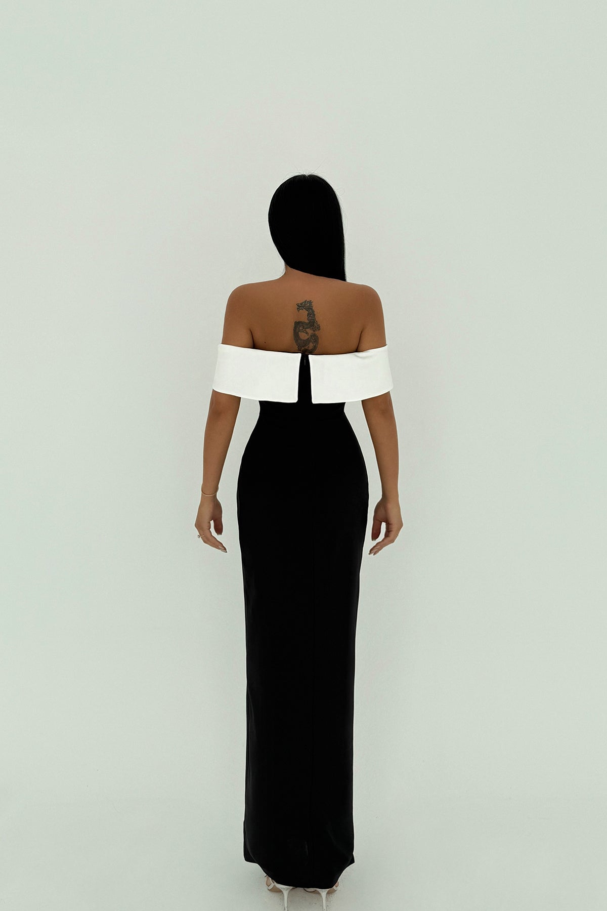 Siyah Raina Çift Renk Elbise ATE-2694