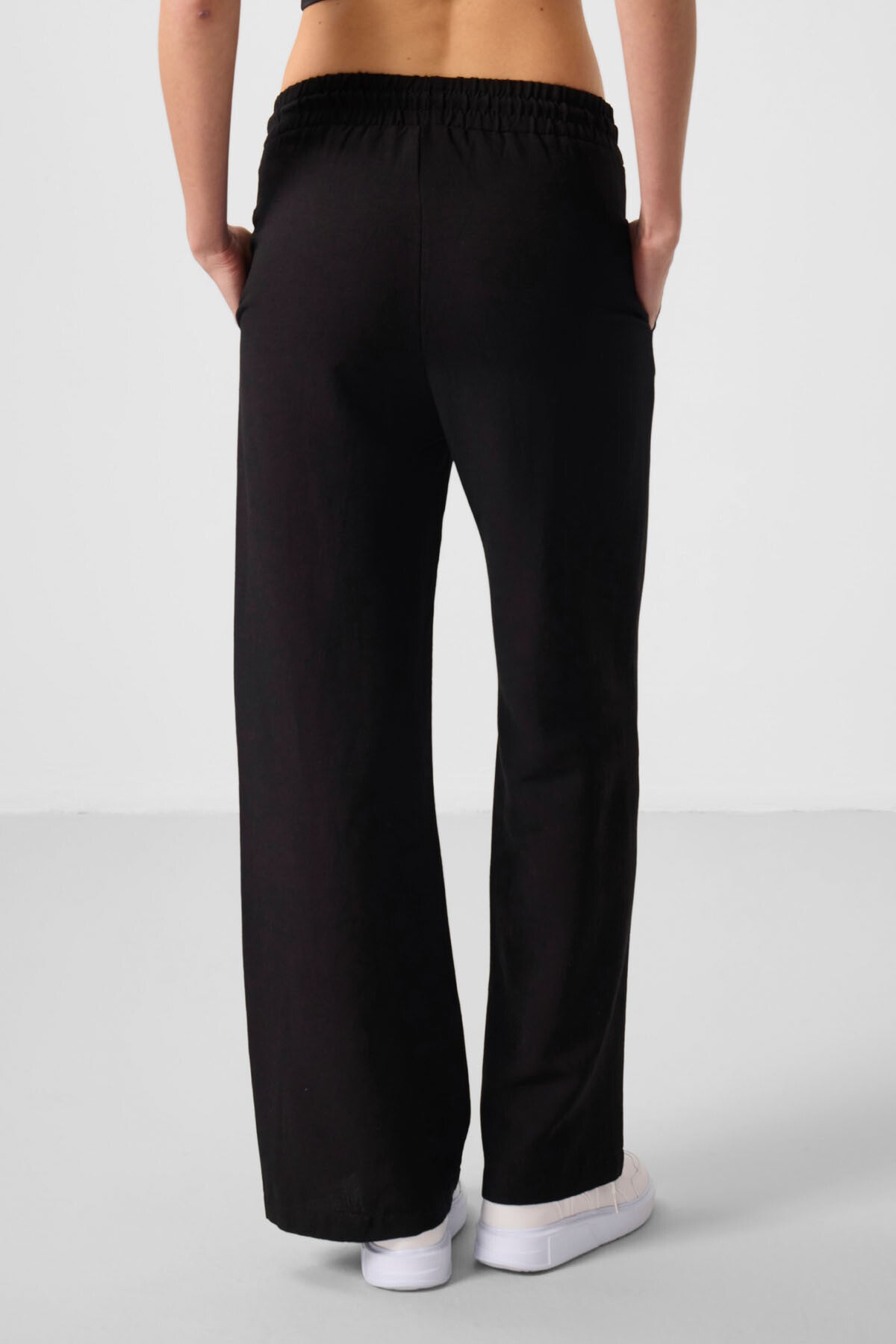 Siyah Keten Geniş Paça Rahat Form Kadın Palazzo Pantolon - 94675