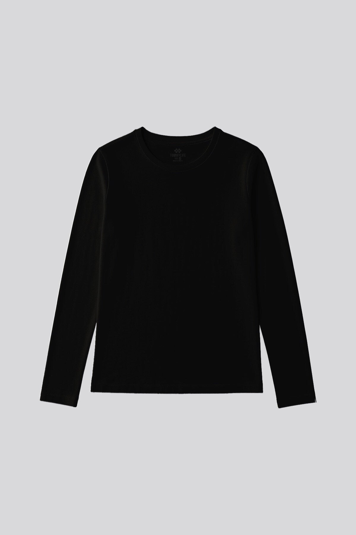 Siyah O Yaka Standart Fit Uzun Kollu Basic Kadın T-Shirt - 97312