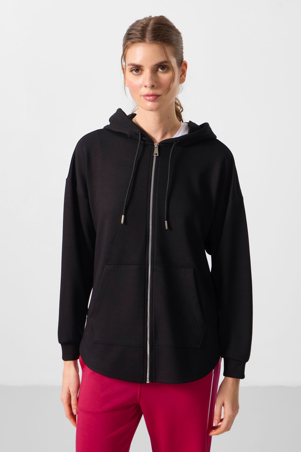 Siyah Yumuşak Dokulu Kapüşonlu Oversize Kadın Tunik Sweatshirt - 97302