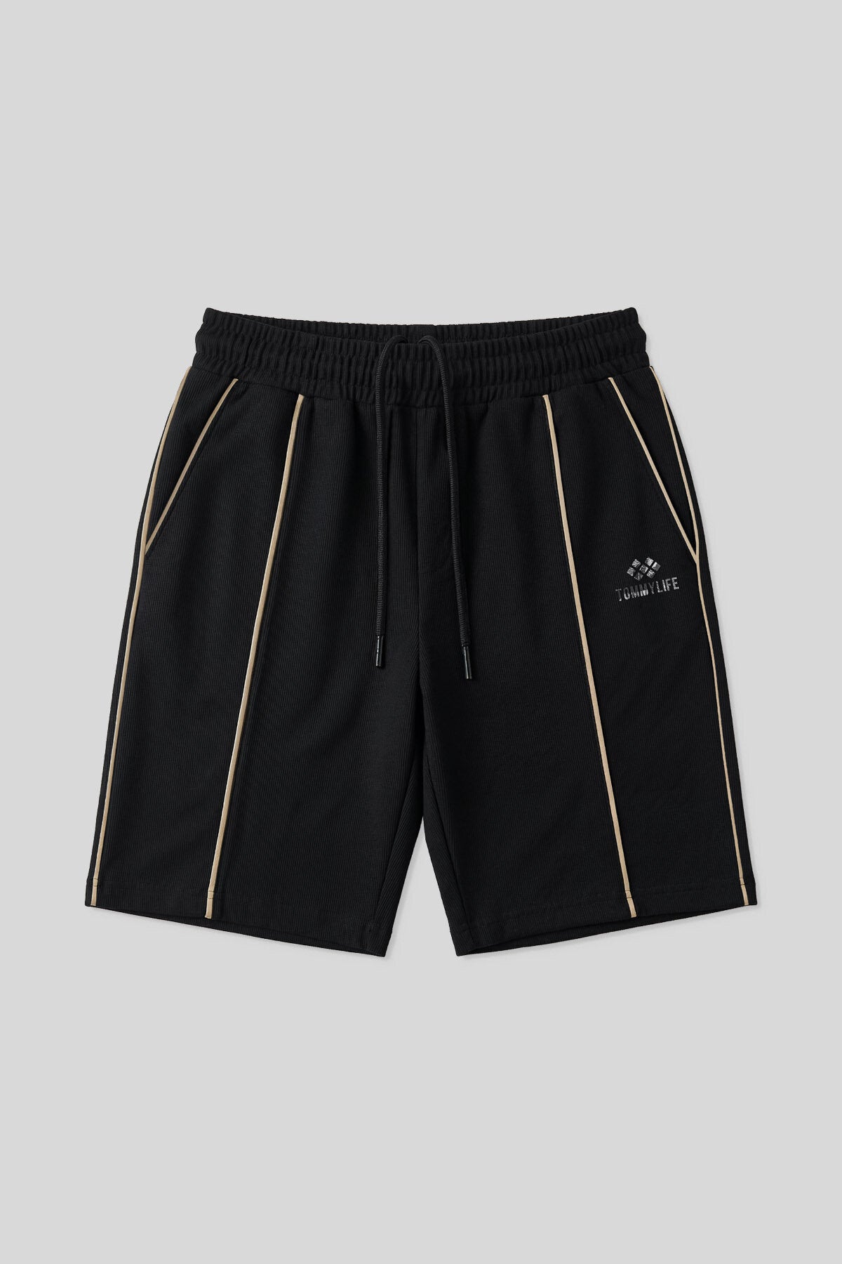 Siyah-Bej Oversize Fit Basic Ön Dikiş Detaylı Erkek Şort - 81283