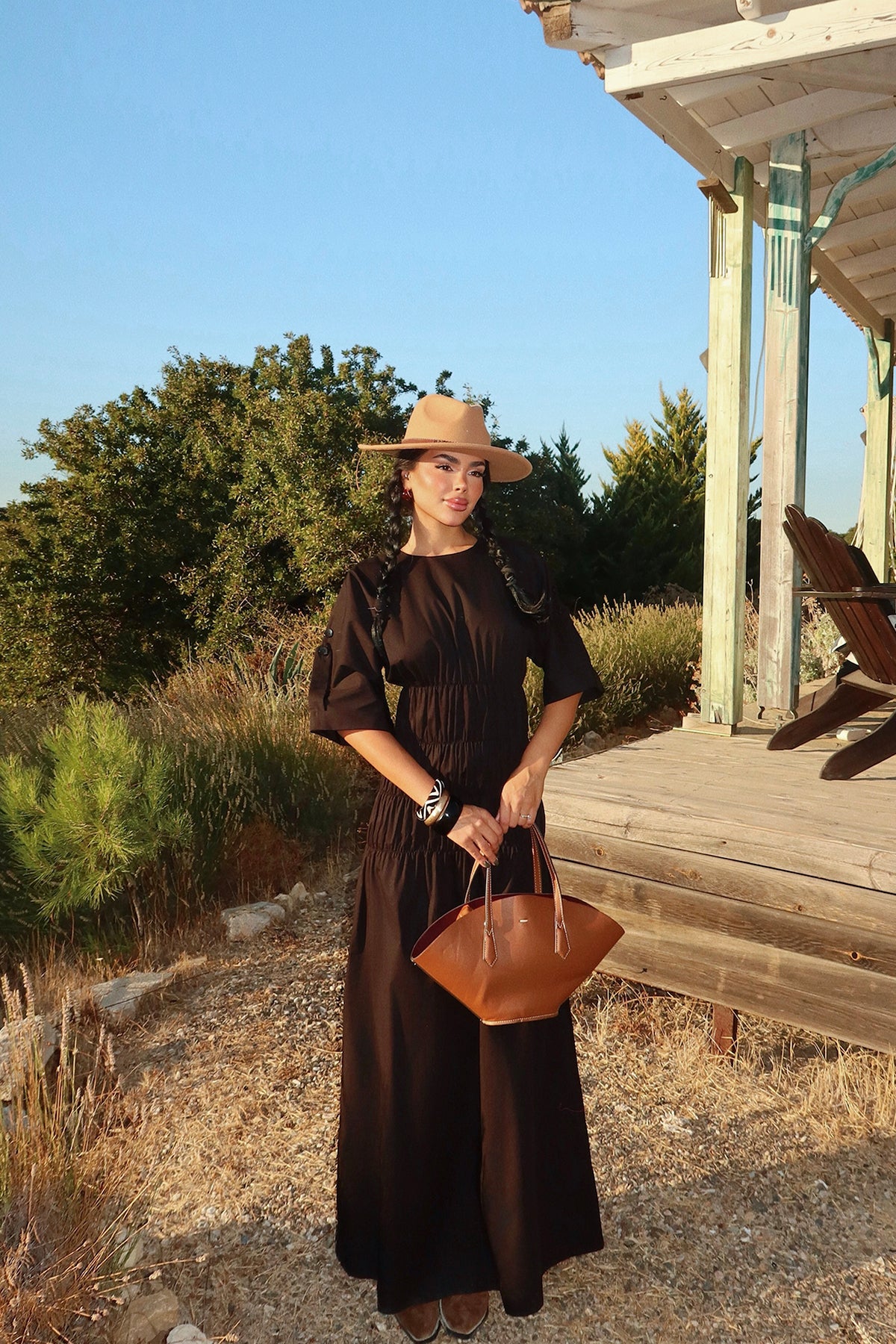 Siyah Volant Uzun Elbise ATE-3421