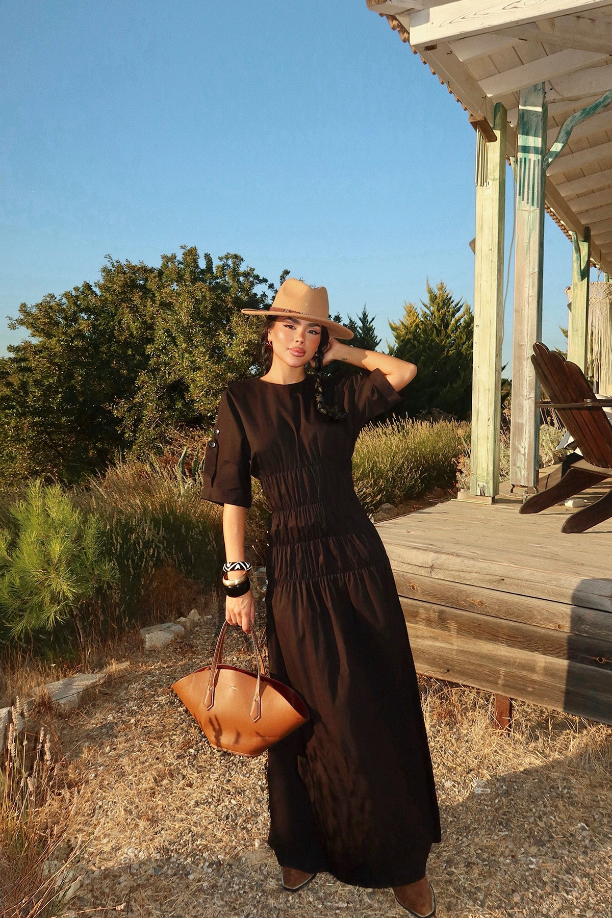 Siyah Volant Uzun Elbise ATE-3421