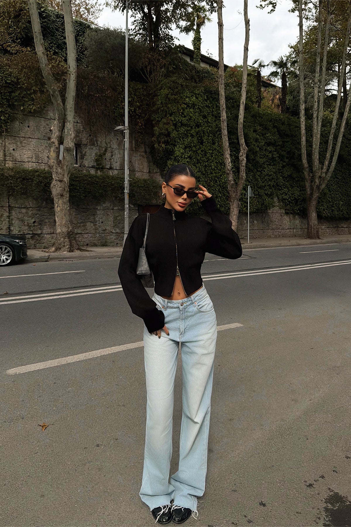 Siyah Balboa Çift Fermuarlı Triko Hırka ATE-3895