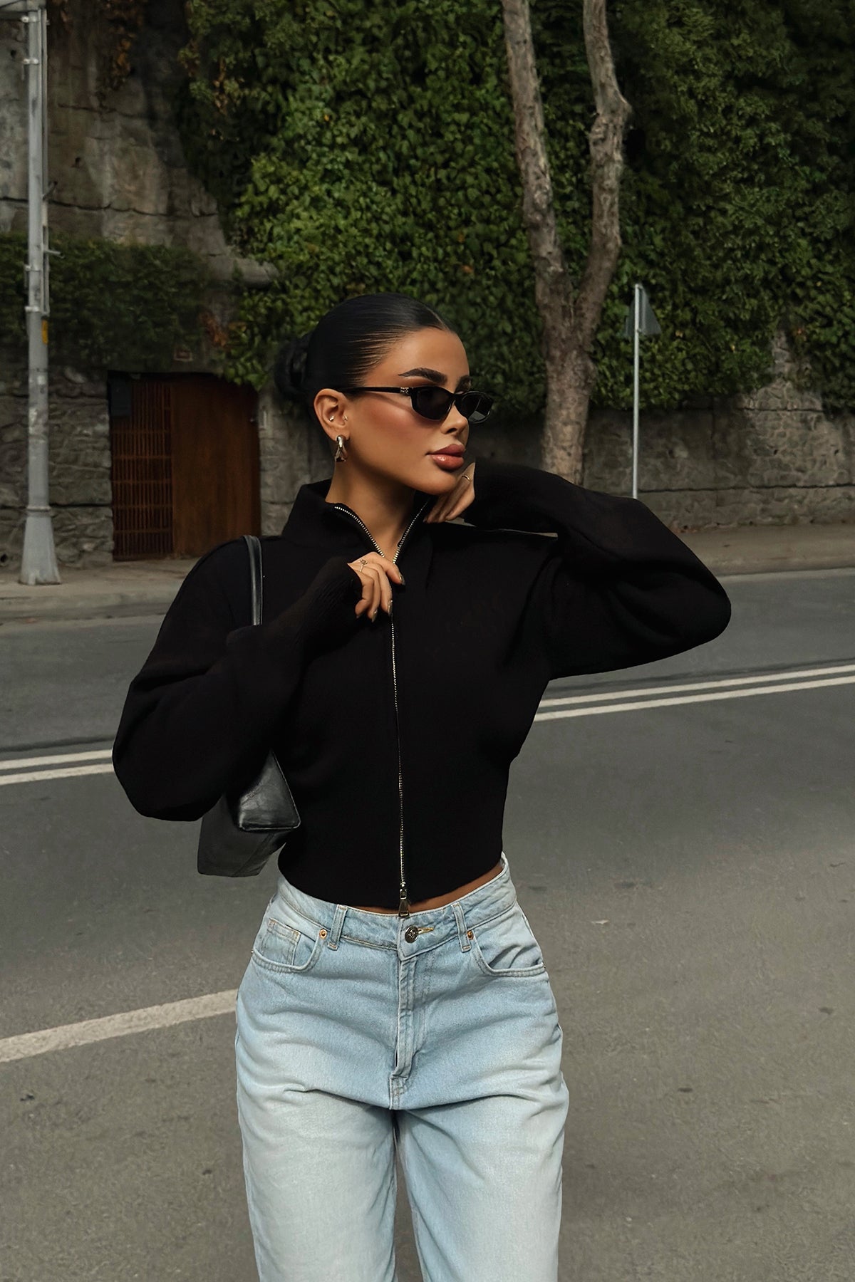 Siyah Balboa Çift Fermuarlı Triko Hırka ATE-3895