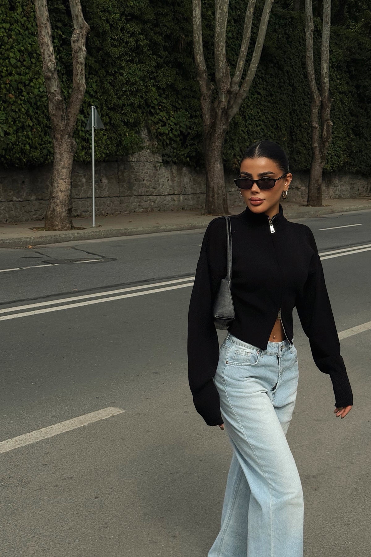 Siyah Balboa Çift Fermuarlı Triko Hırka ATE-3895