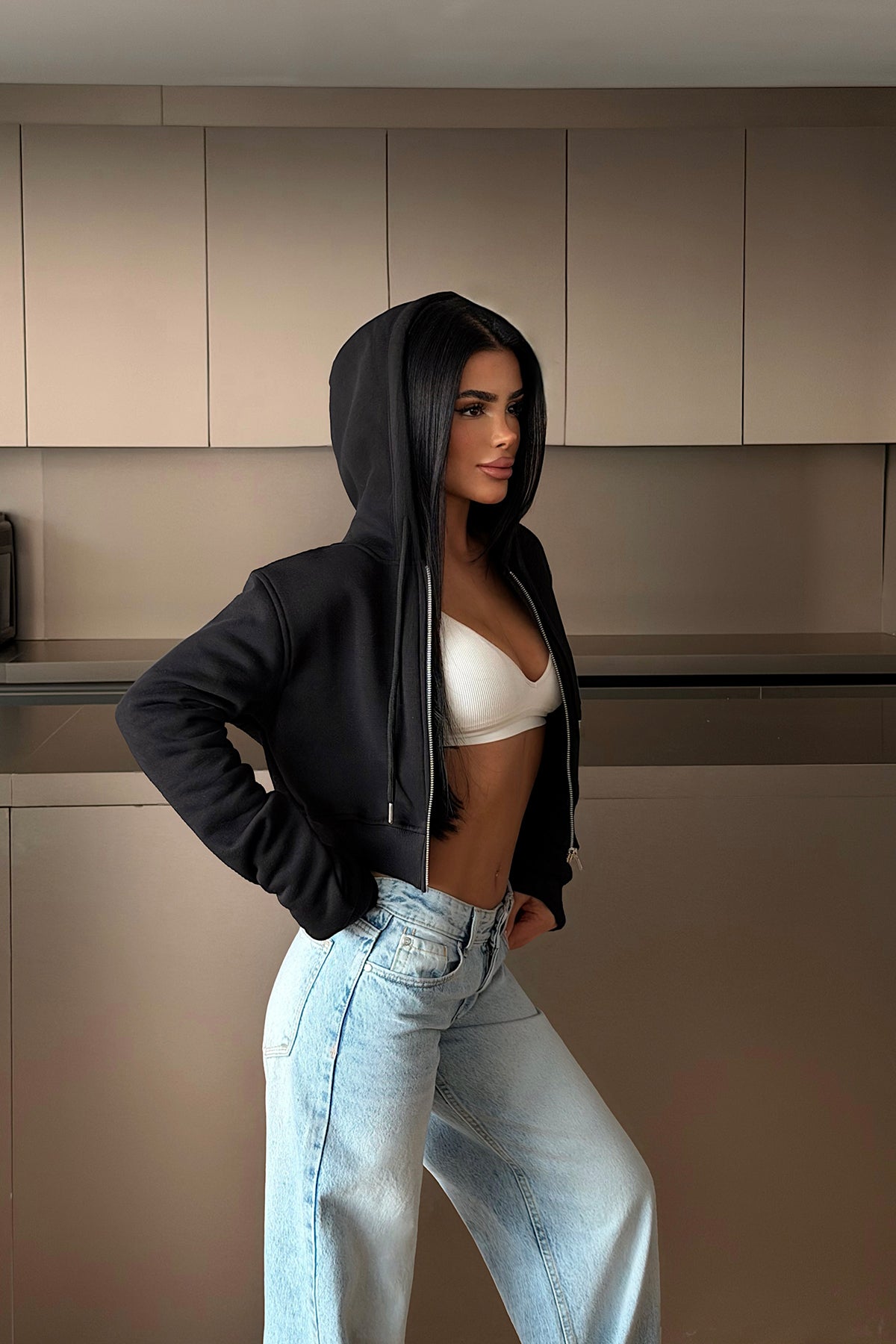 Siyah Caiden Crop Hırka ATE-4859