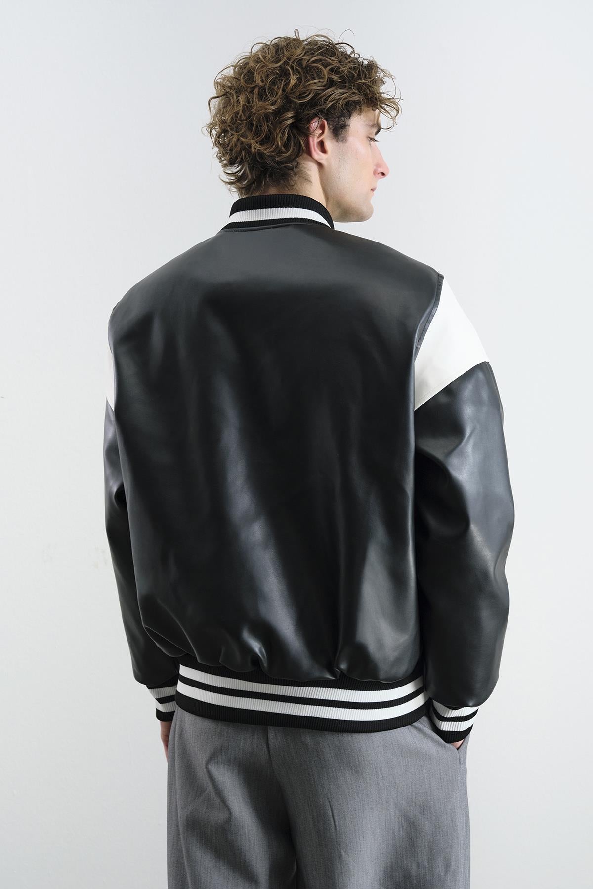 SİYAH DERİ KOLEJ CEKET