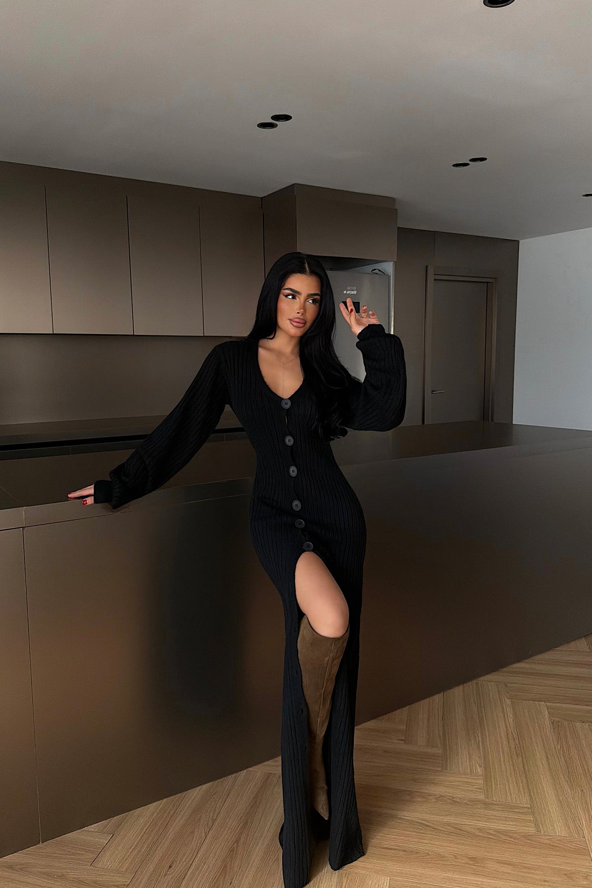 Siyah Ophelie Triko Elbise ATE-4458