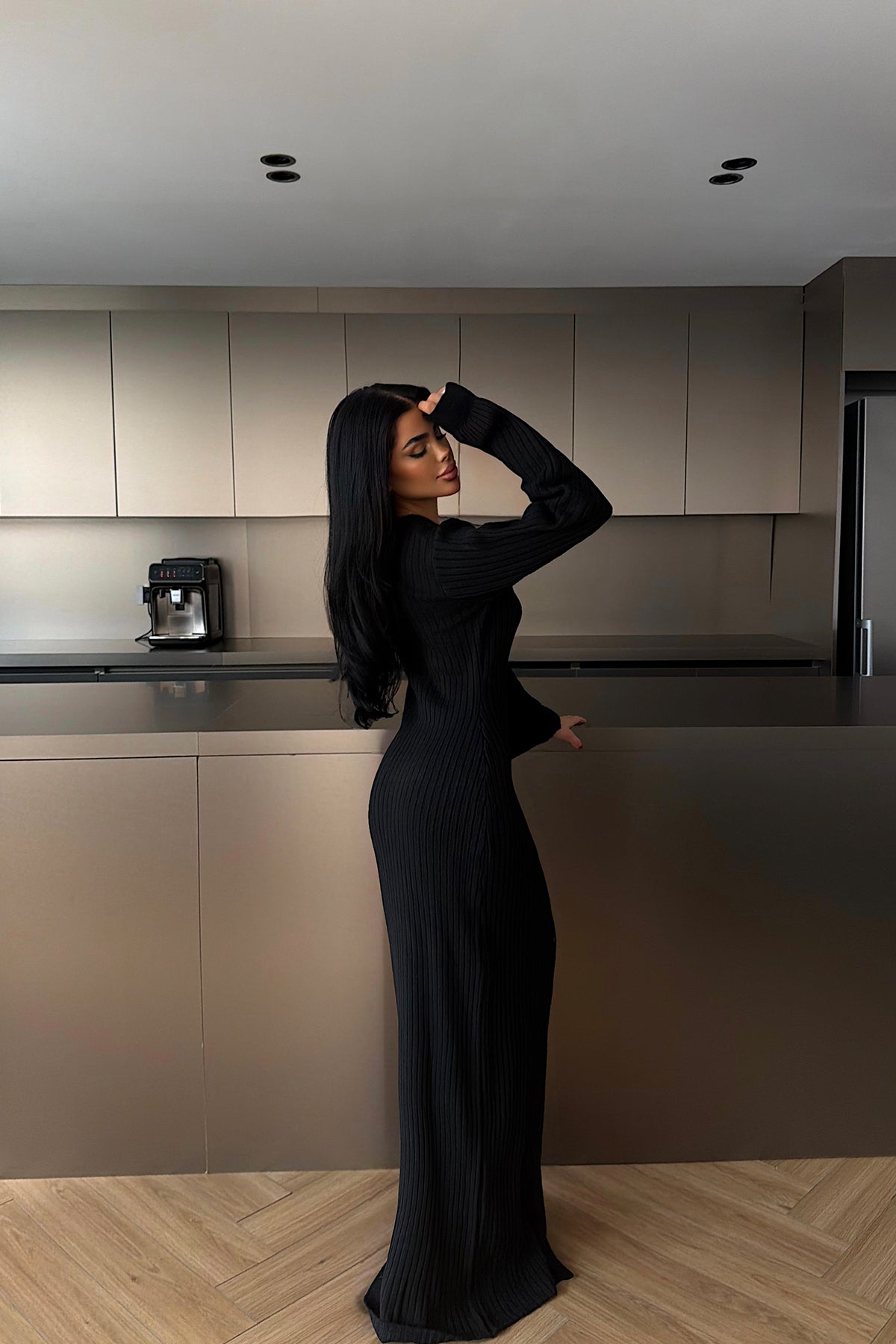 Siyah Ophelie Triko Elbise ATE-4458