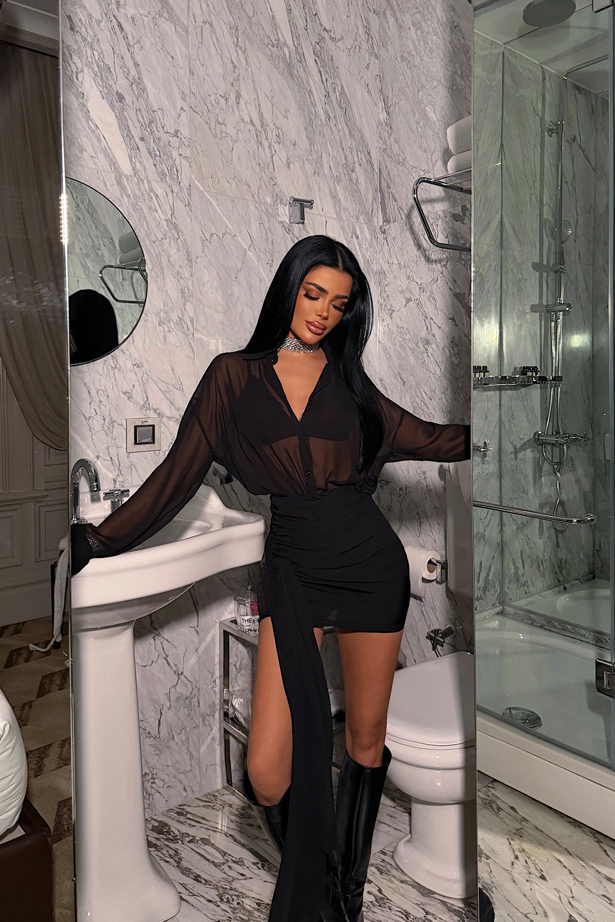 Siyah Acnestu Gömlek Etek Takım ATE-4049