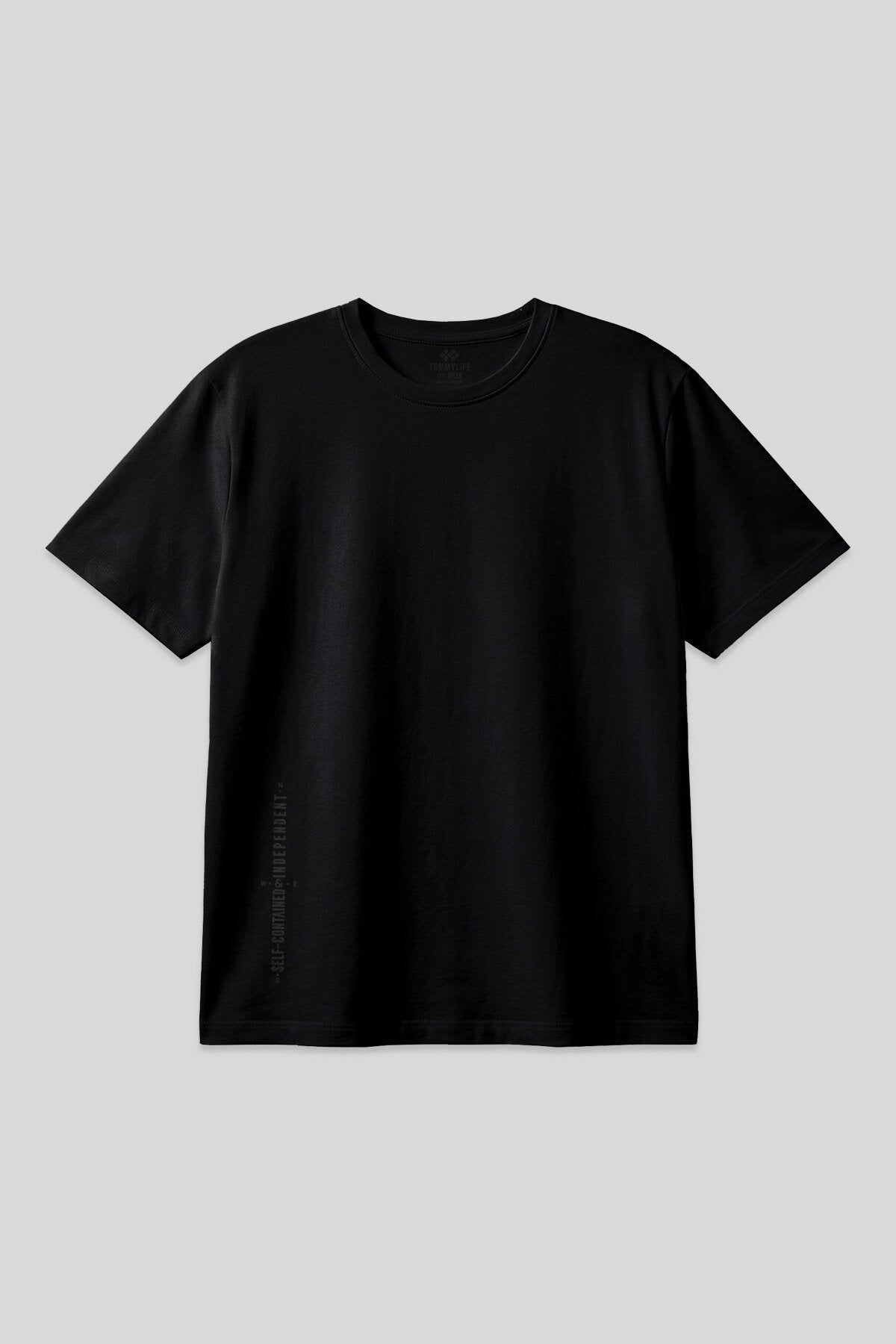 Siyah Baskılı O Yaka Rahat Form Battal Büyük Beden Erkek T-Shirt - 88472