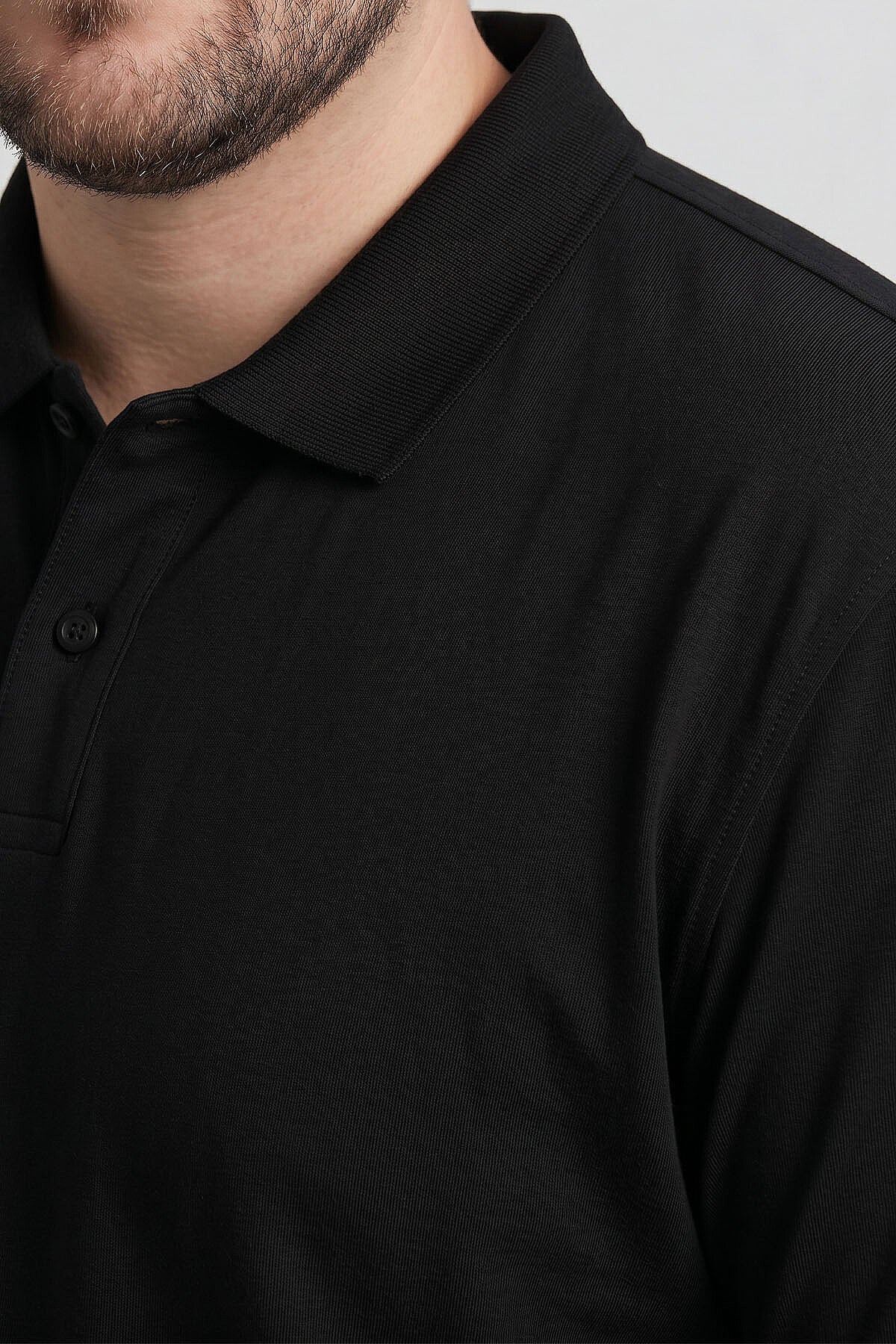 Siyah Polo Yaka Büyük Beden Battal Erkek T-Shirt - 88511