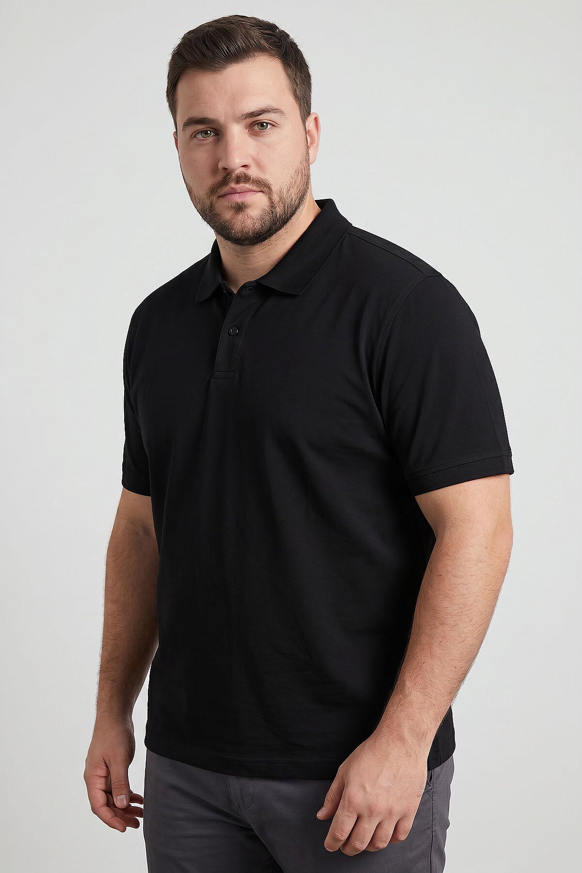 Siyah Polo Yaka Büyük Beden Battal Erkek T-Shirt - 88511