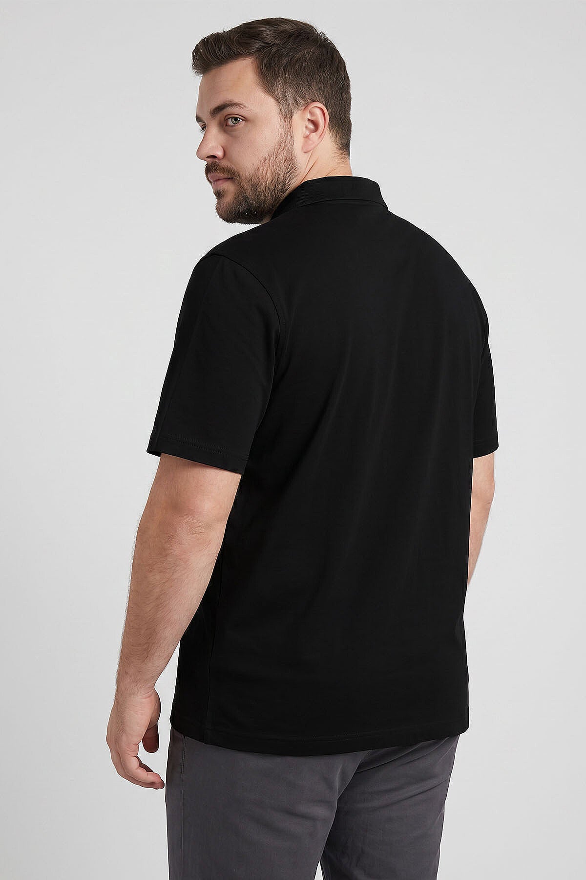 Siyah Polo Yaka Büyük Beden Battal Erkek T-Shirt - 88511