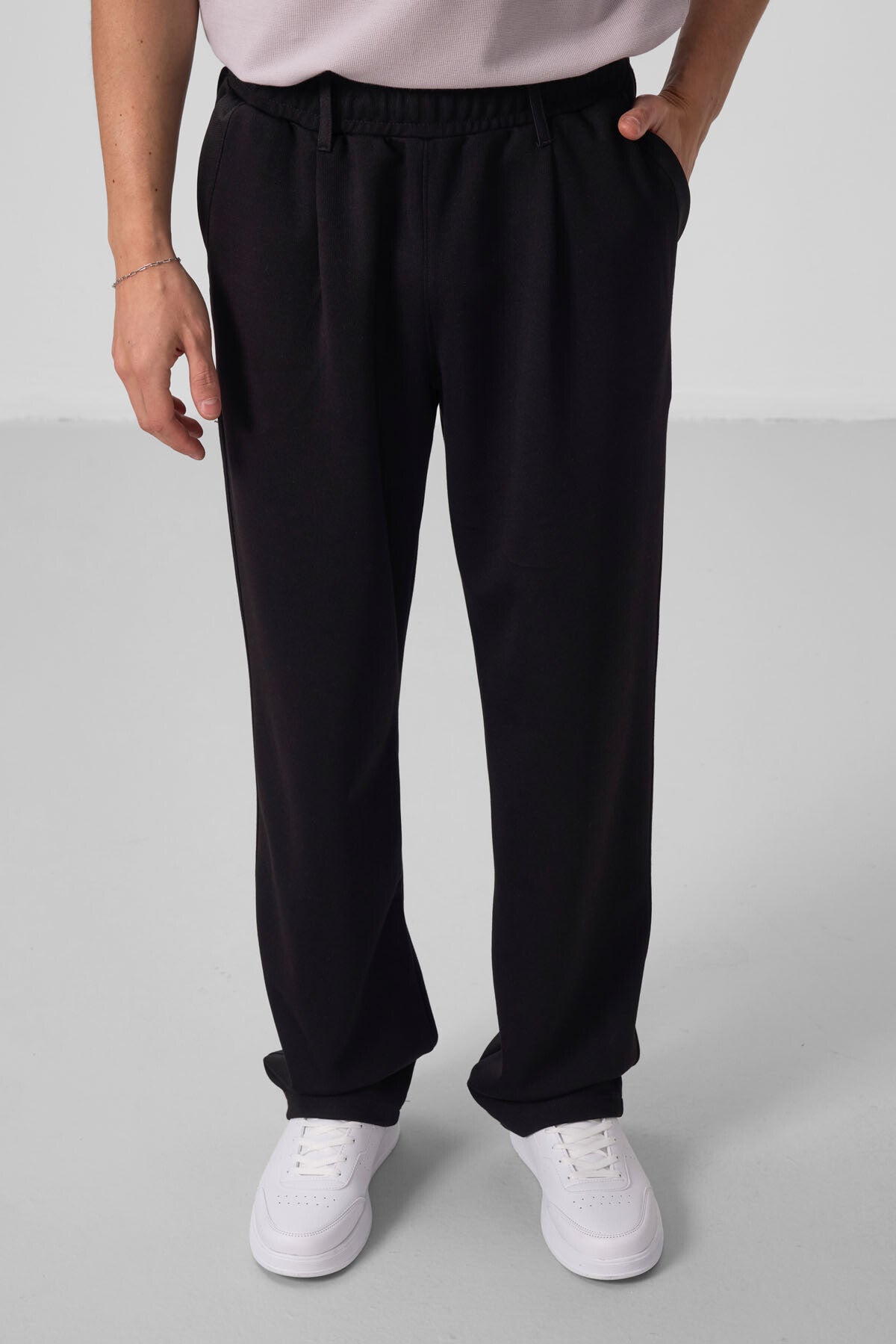 Siyah Yüzeyi Dokulu Rahat Form Palazzo Erkek Pantolon - 82163