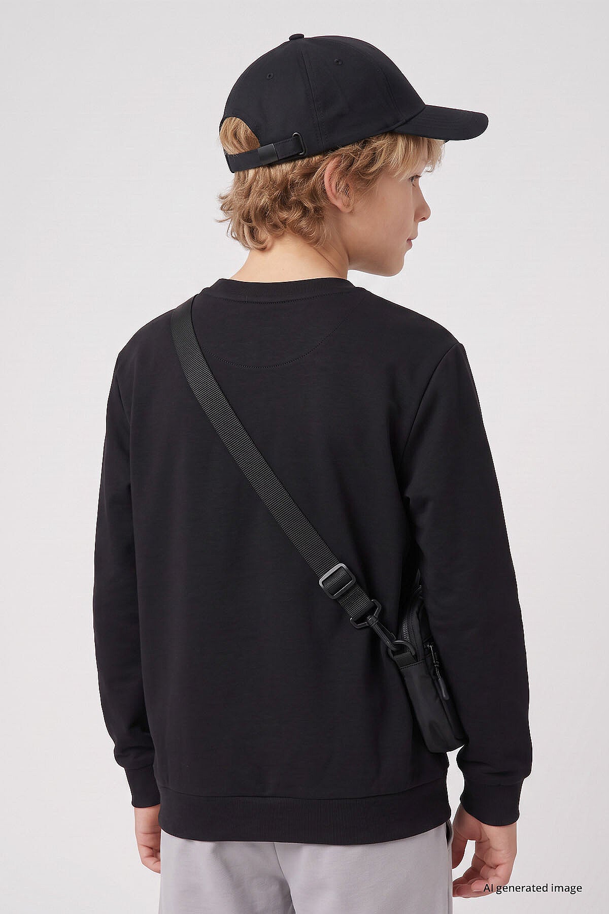 Siyah Standart Fit Baskılı O Yaka Erkek Çocuk Sweatshirt - 11322