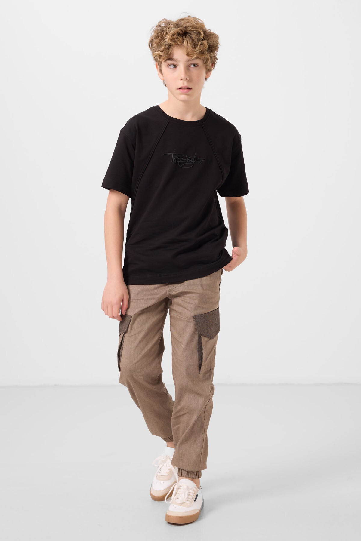 Siyah Pamuklu Yumuşak Dokulu Oversize Baskılı Erkek Çocuk T-Shirt - 11285