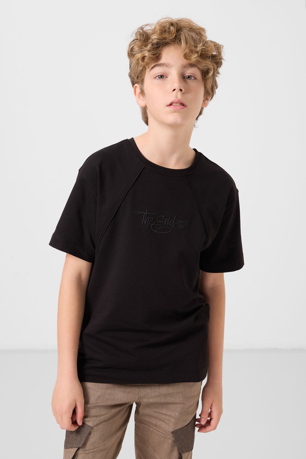 Siyah Pamuklu Yumuşak Dokulu Oversize Baskılı Erkek Çocuk T-Shirt - 11285