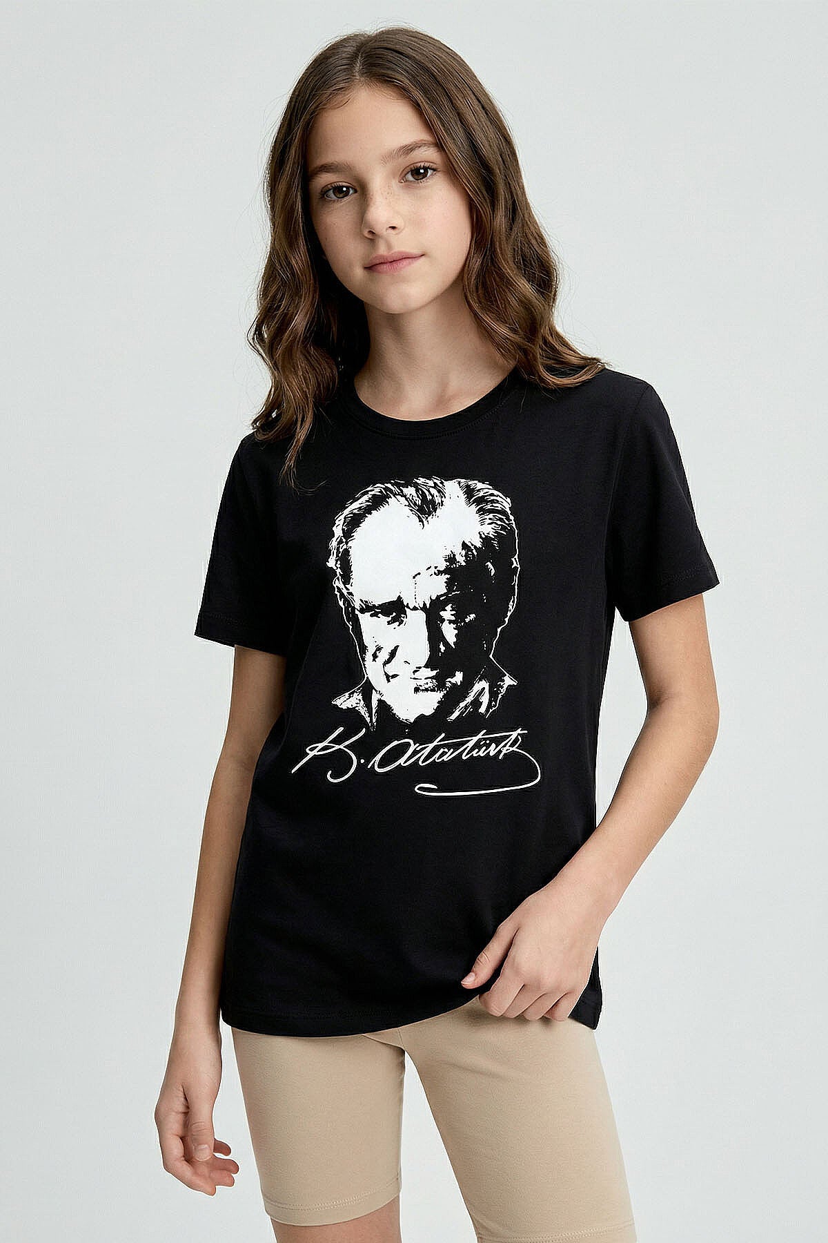 Siyah Atatürk Baskılı Unisex Çocuk T-Shirt - 11332