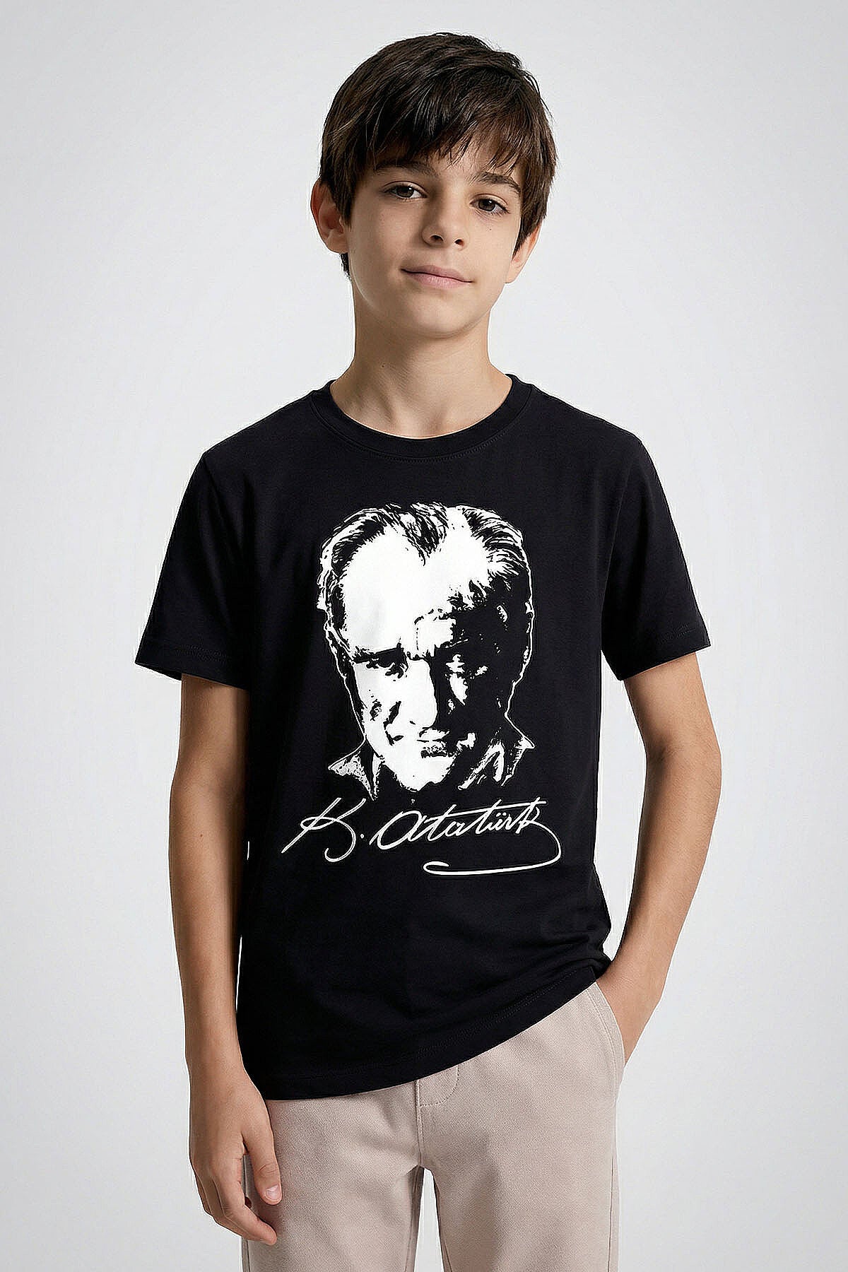 Siyah Atatürk Baskılı Unisex Çocuk T-Shirt - 11332