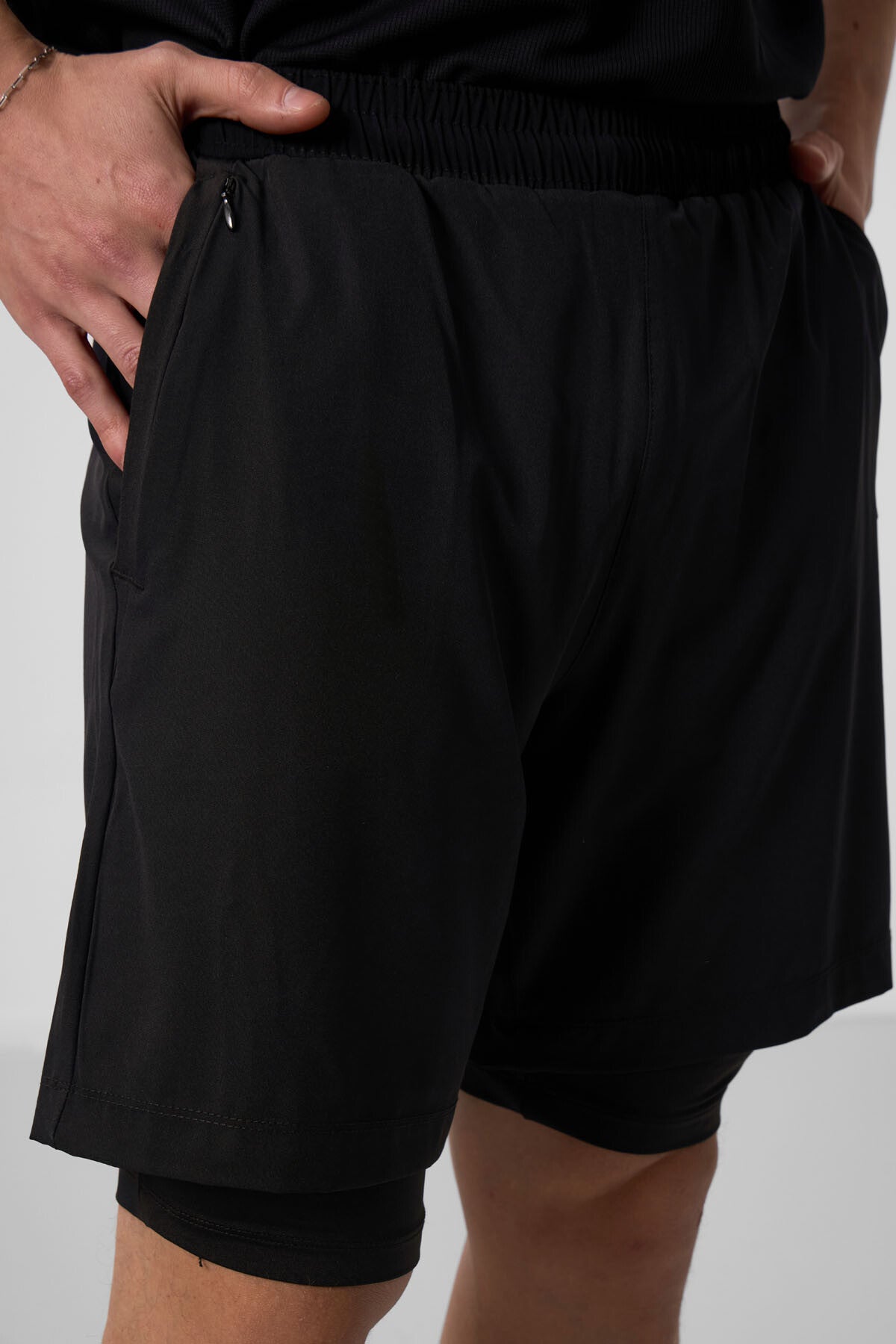 Siyah İnce Yumuşak Standart Fit Erkek Taytlı Şort - 81287