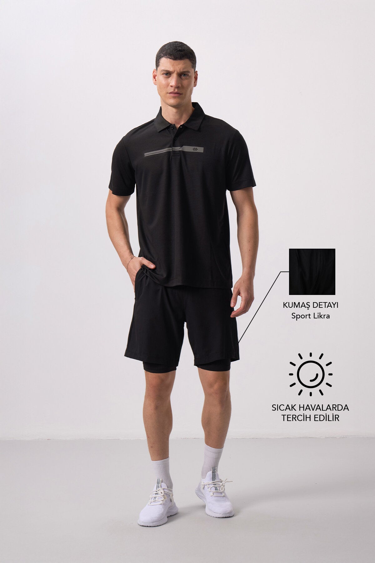 Siyah İnce Yumuşak Standart Fit Erkek Taytlı Şort - 81287