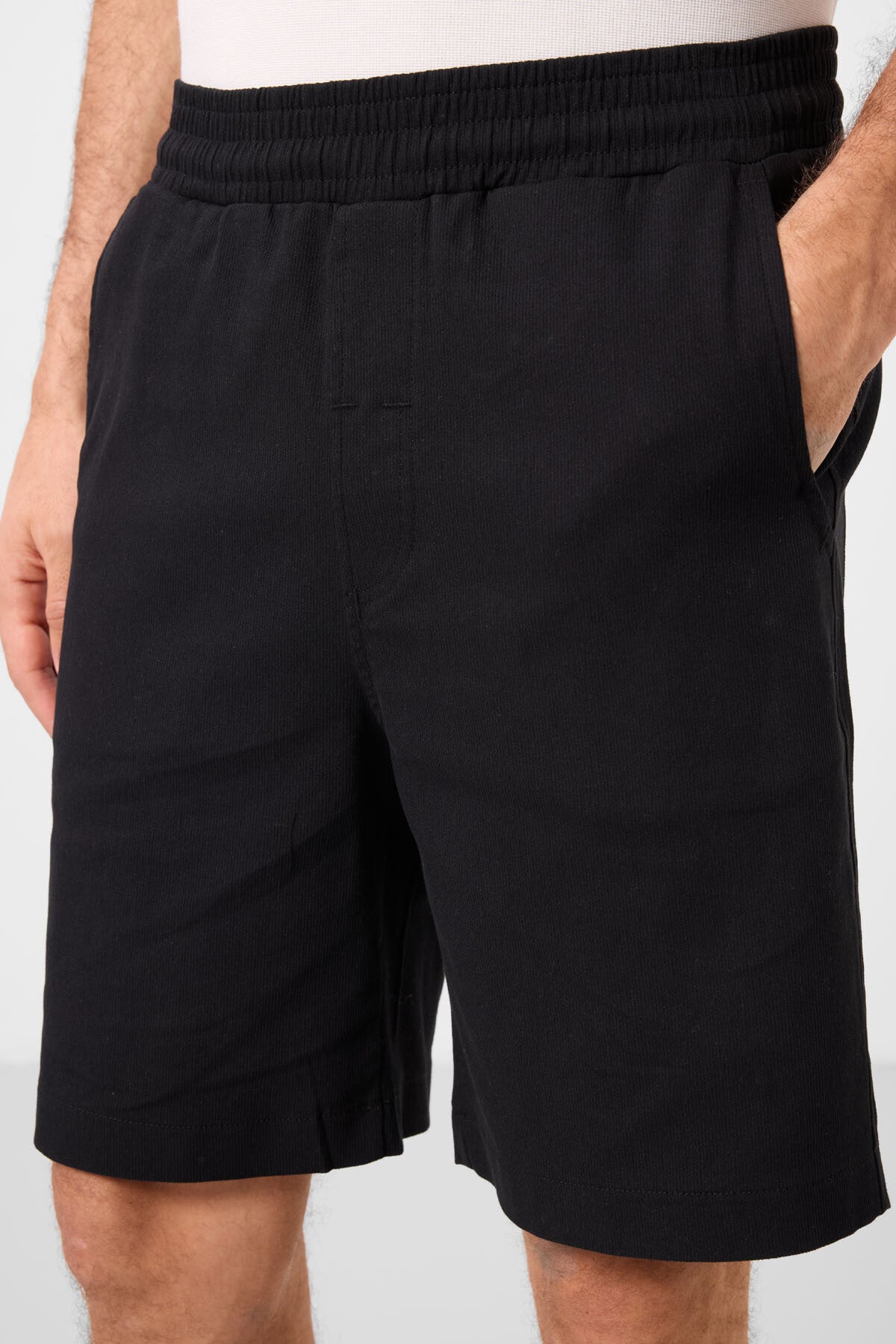 Siyah Standart Fit Dokuma Hafif Esnek Chino Erkek Şort - 81289