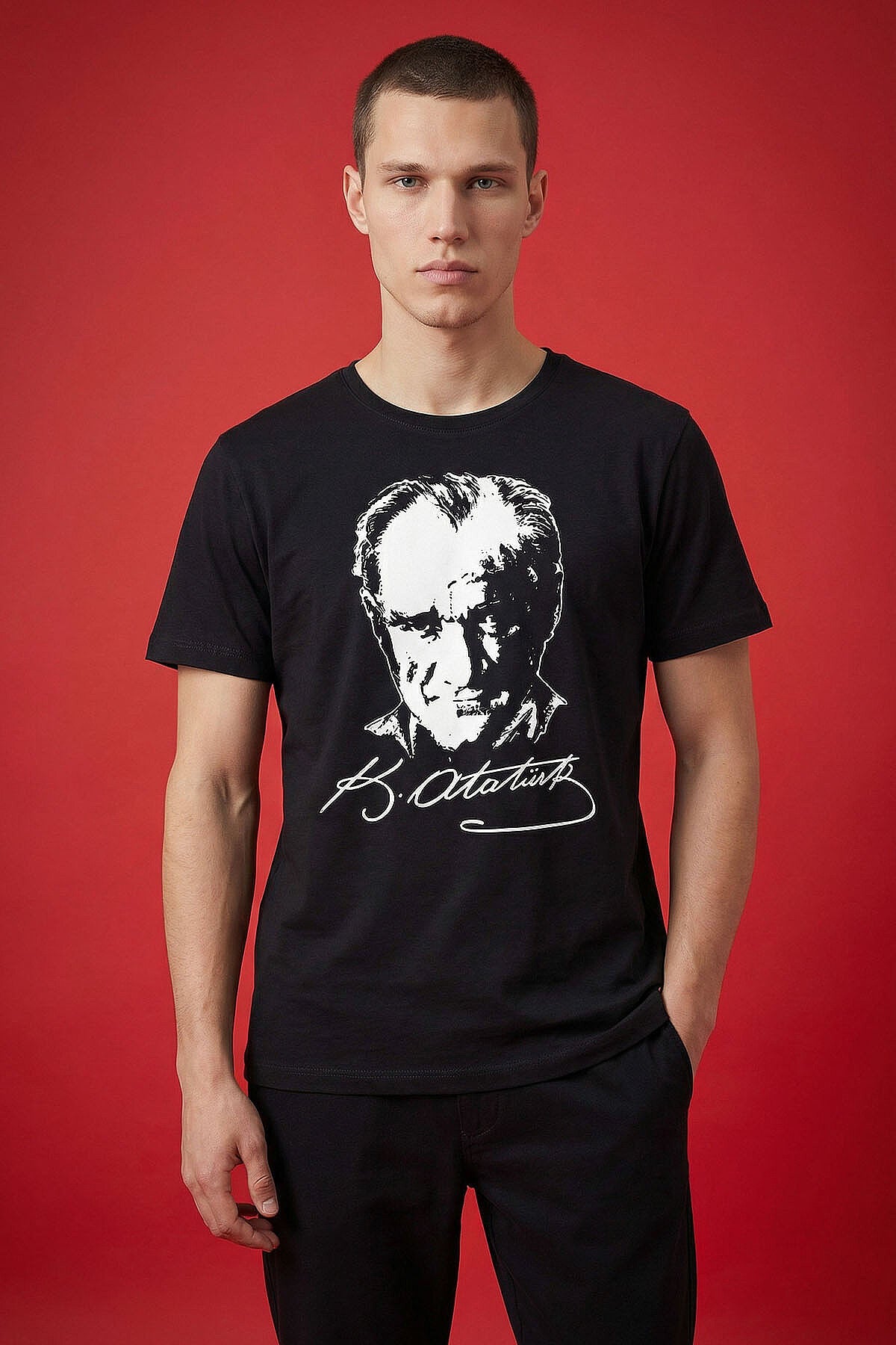 Siyah Ay Yıldız Baskılı Unisex T-Shirt - 88510
