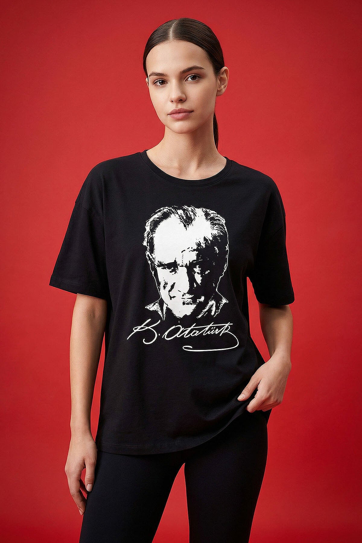 Siyah Ay Yıldız Baskılı Unisex T-Shirt - 88510