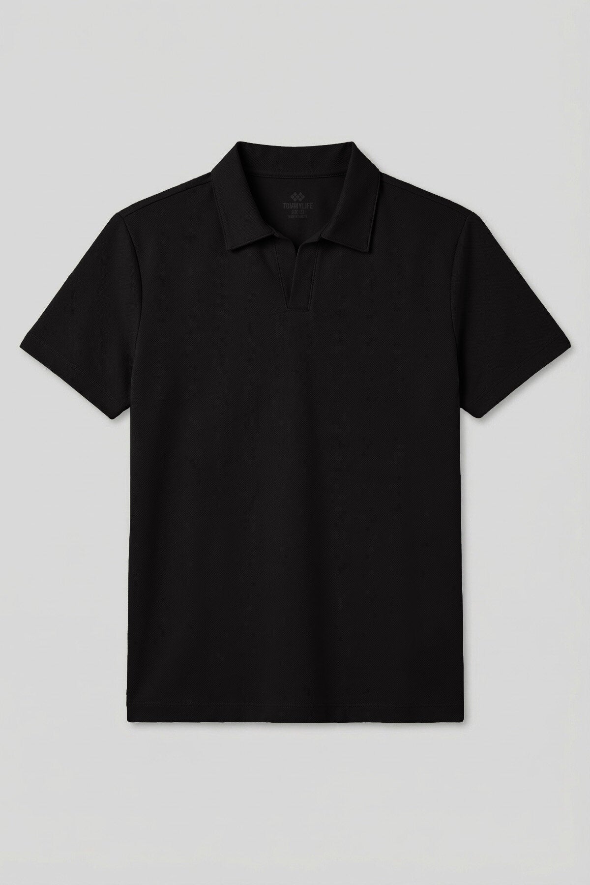 Siyah Rahat Form Yumuşak Dokulu Polo Yaka Erkek T-Shirt - 88496
