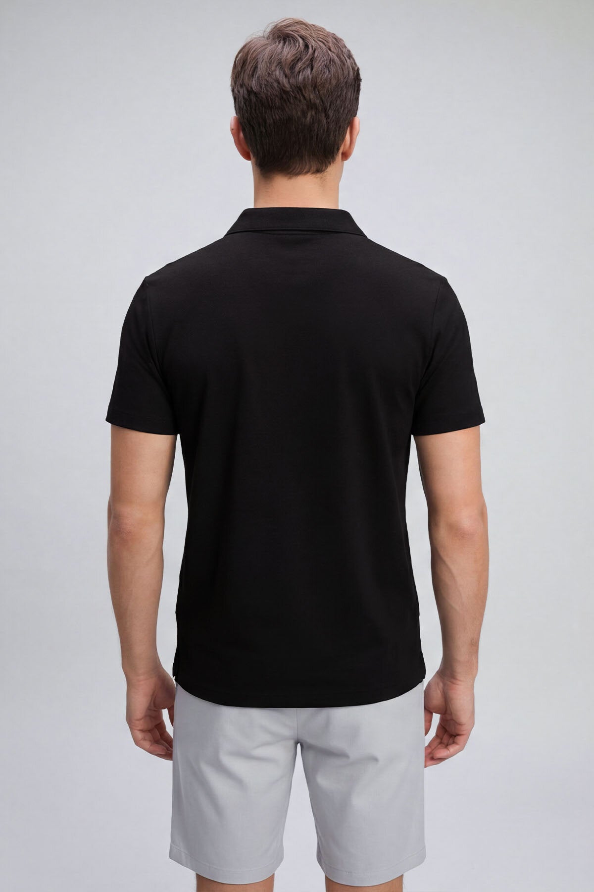 Siyah Rahat Form Yumuşak Dokulu Polo Yaka Erkek T-Shirt - 88496