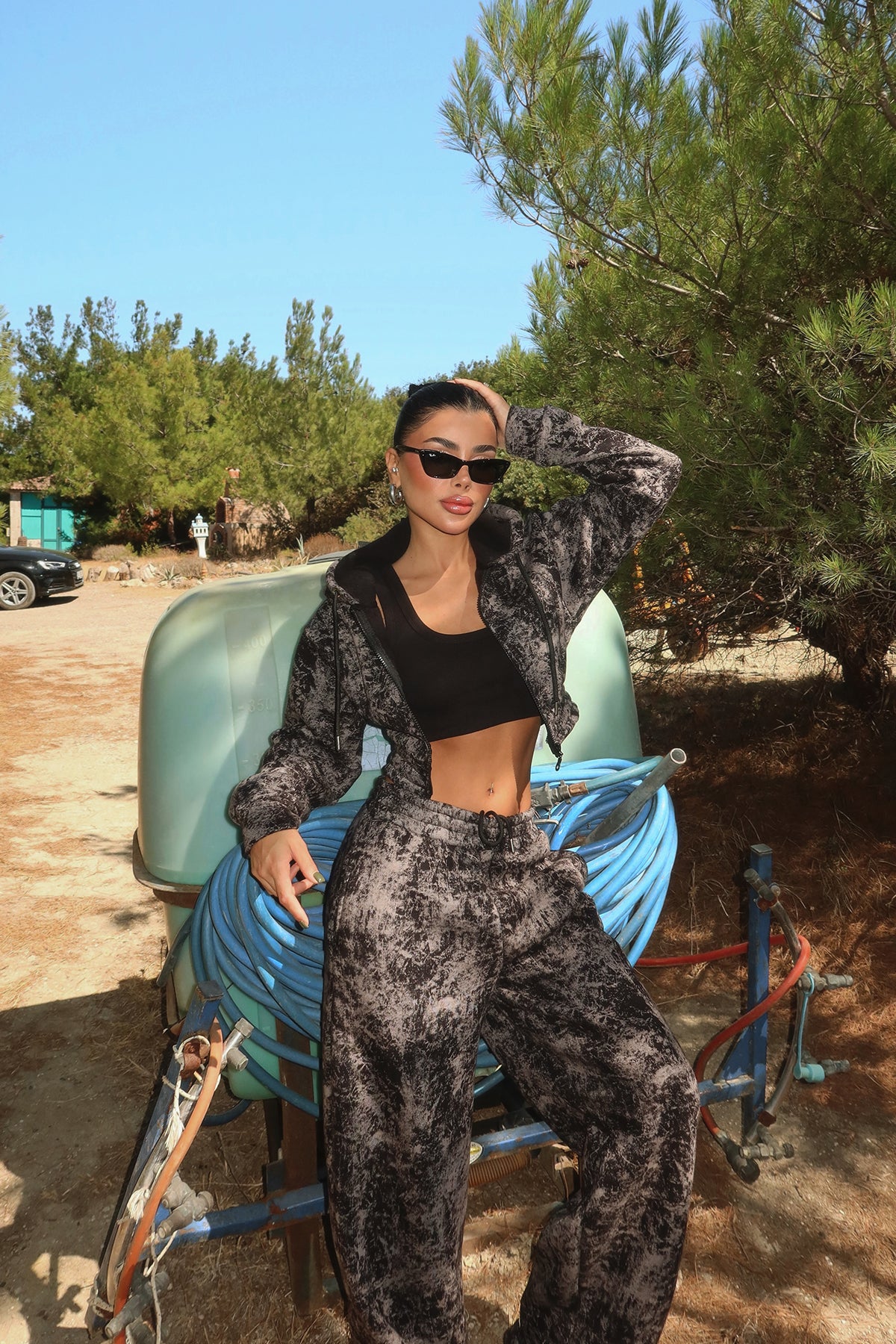 Siyah Joelle Desenli Eşofman Takım ATE-3642