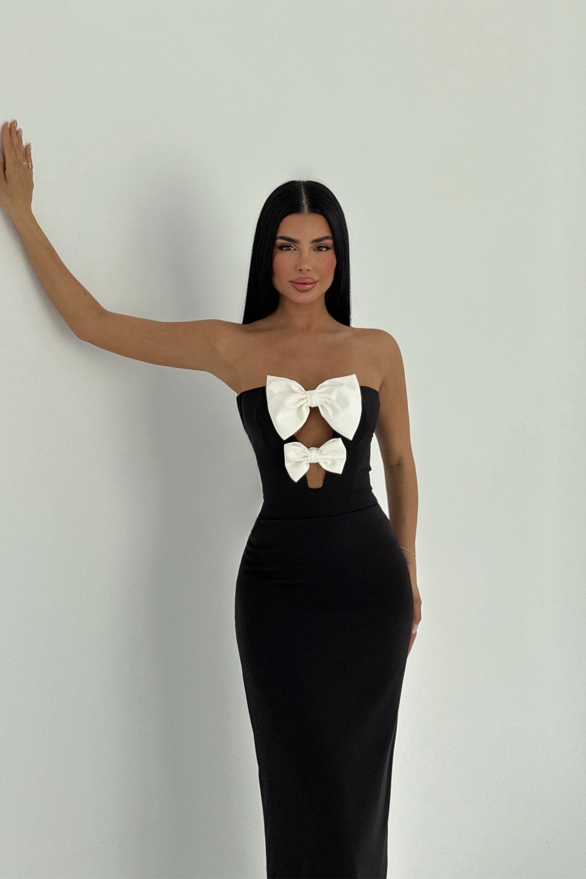 Siyah Arco Fiyonk Detaylı Elbise ATE-2259