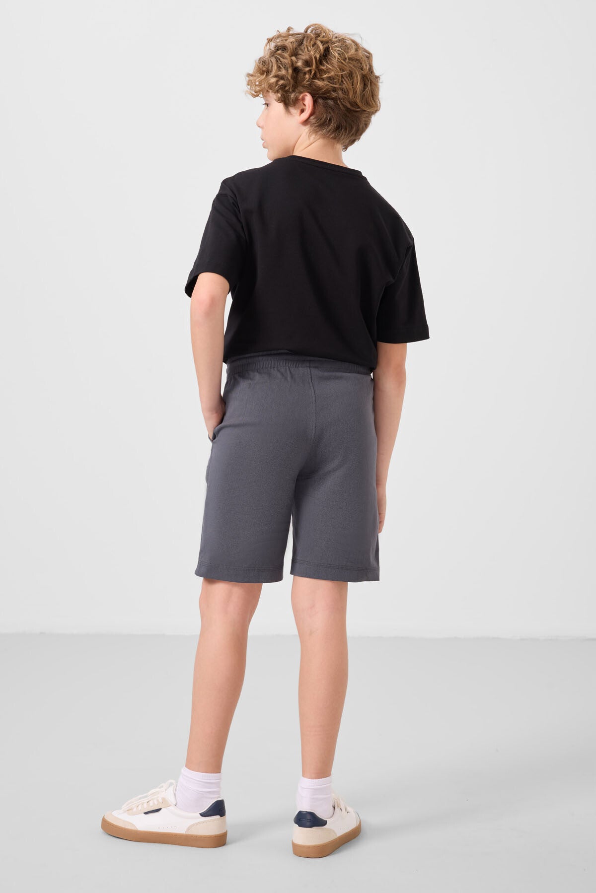 Siyah-Gri Pamuklu Oversize Fit Dokuma Hafif Esnek Chino Erkek Çocuk Şort Takım - 11277