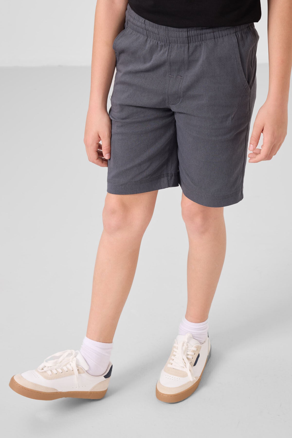 Siyah-Gri Pamuklu Oversize Fit Dokuma Hafif Esnek Chino Erkek Çocuk Şort Takım - 11277