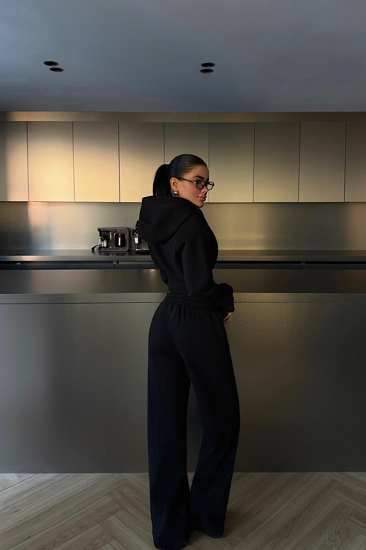 Siyah Scarf Kapşonlu Eşofman Takım ATE-3697