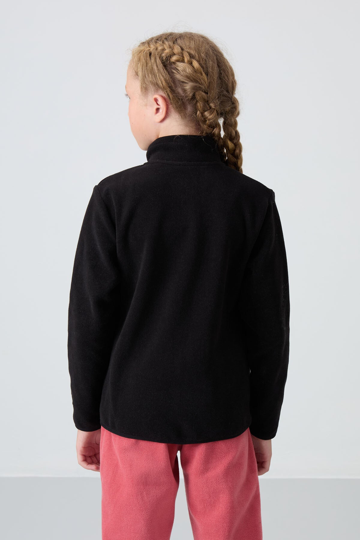 Siyah Kalın Yumuşak Dokulu Standart Fit Nakışlı Polar Kız Çocuk Sweatshirt - 75154