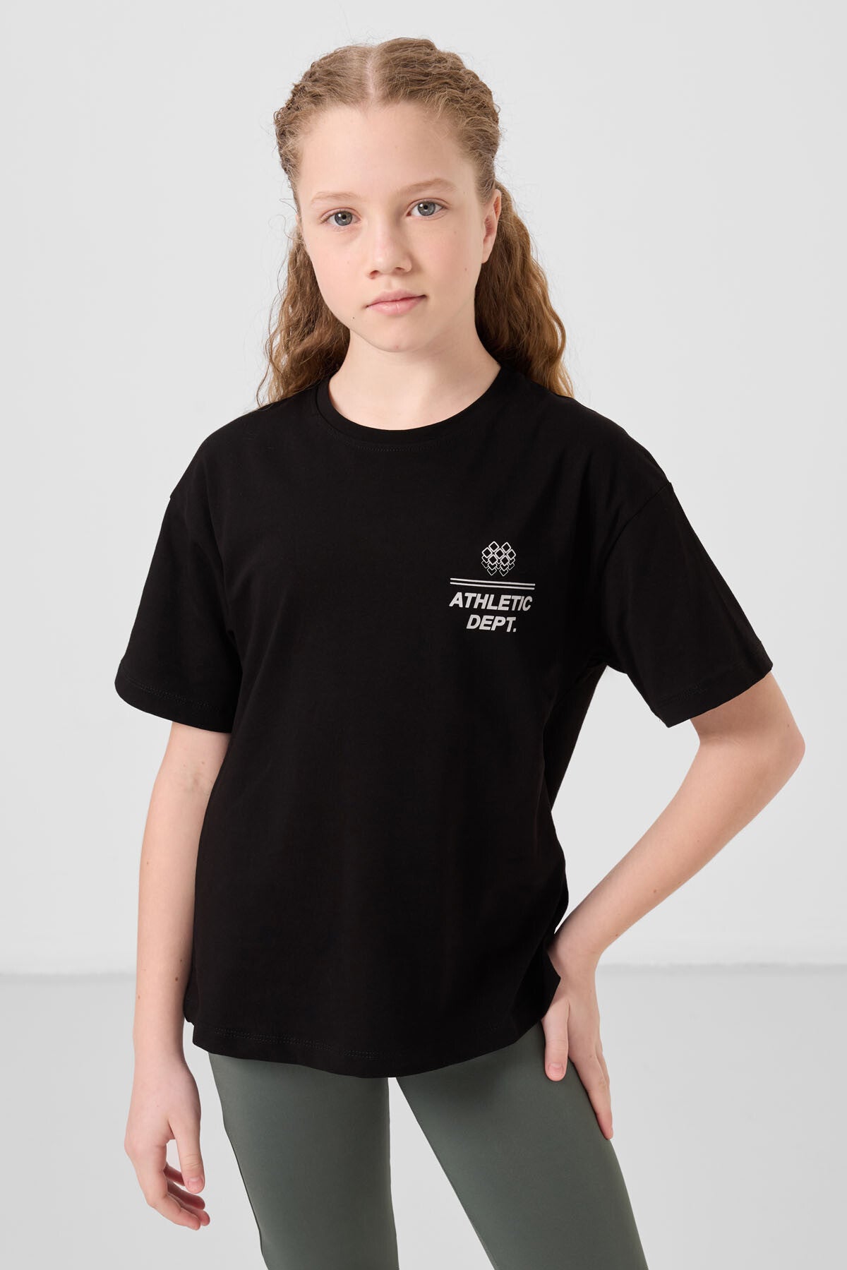 Siyah Pamuklu O Yaka Oversize Fit Baskılı Kız Çocuk T-Shirt - 75178