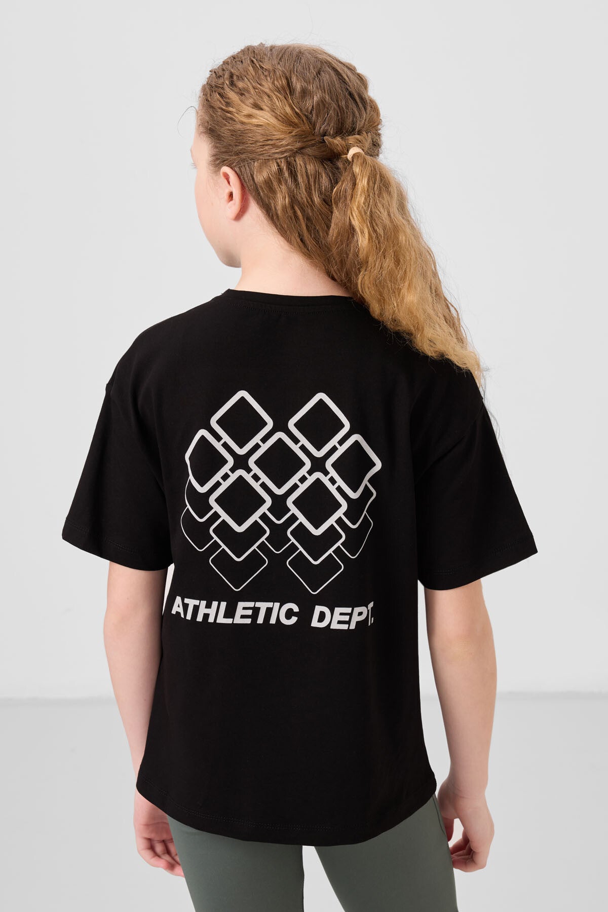 Siyah Pamuklu O Yaka Oversize Fit Baskılı Kız Çocuk T-Shirt - 75178