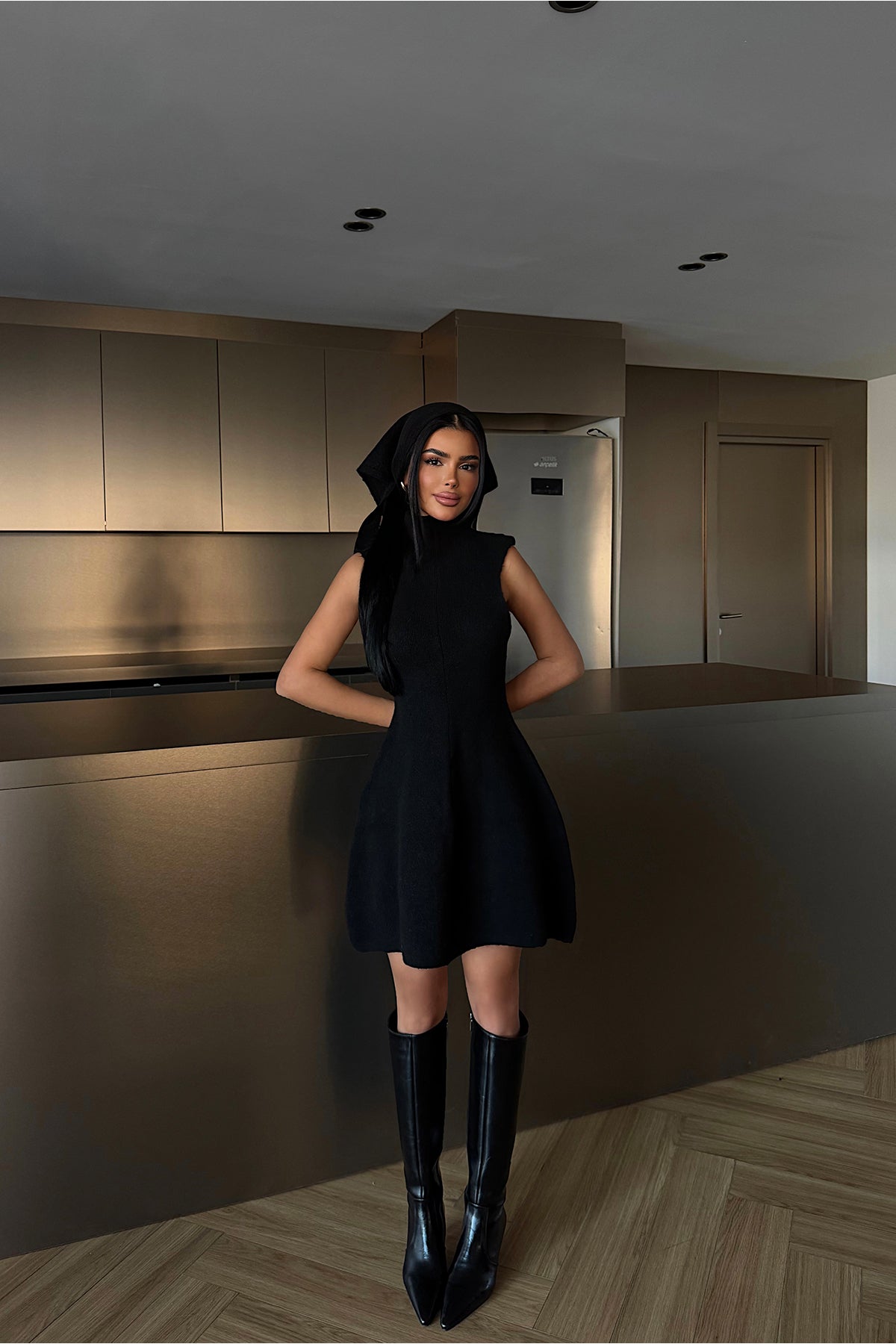 Siyah Marayla Triko Elbise ATE-4452