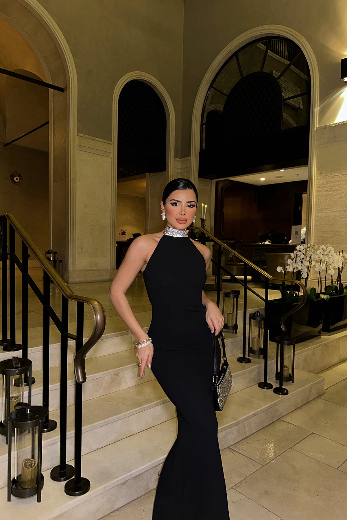 Siyah Noah Taş Detay Uzun Elbise ATE-0905