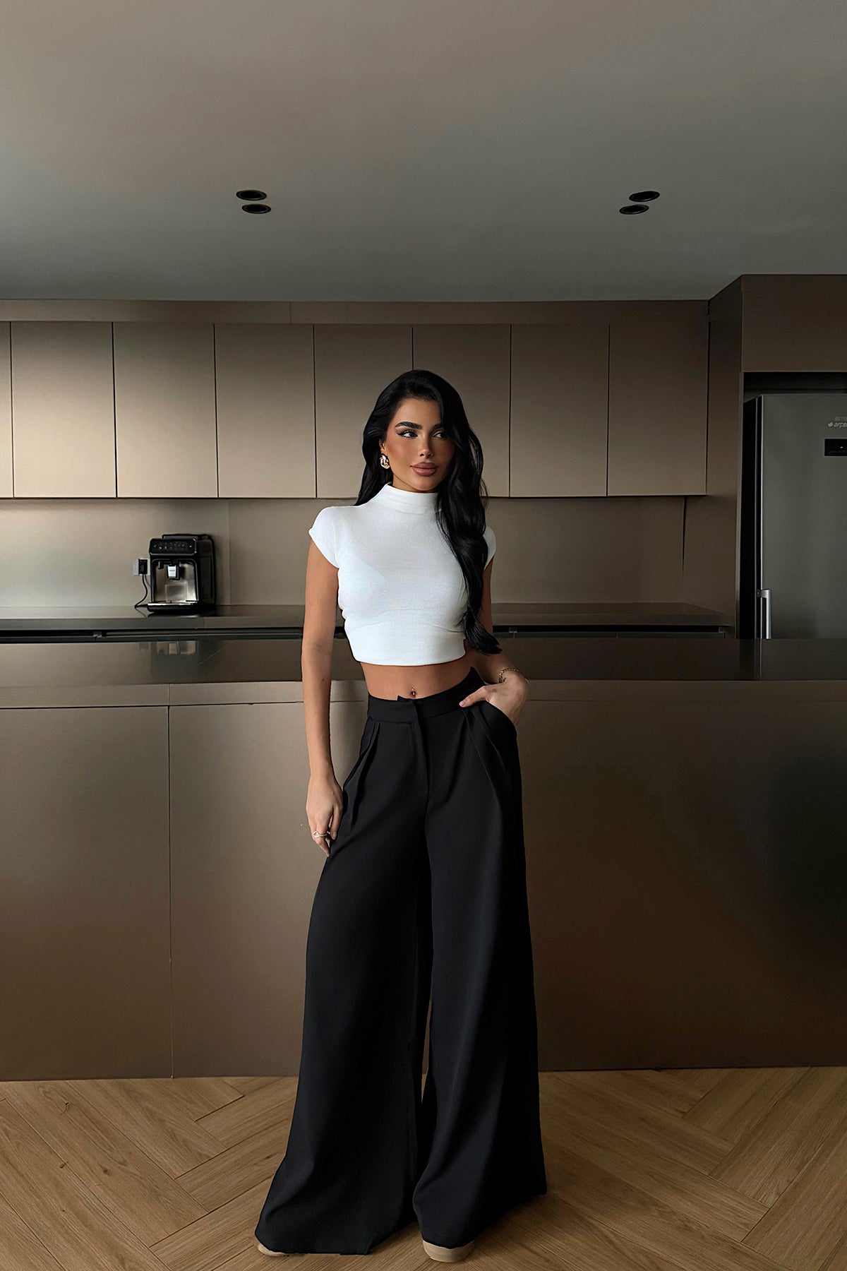 Siyah Palazzo Yüksek Bel Pantolon ATE-2560